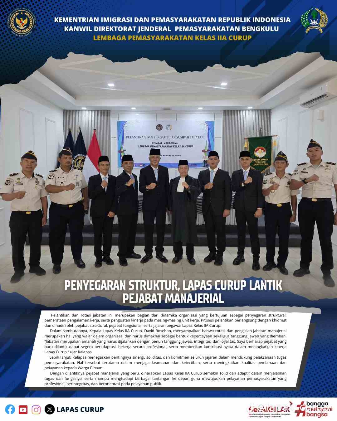 Kalapas Curup Lantik Pejabat Manajerial Baru, Perkuat Soliditas dan Tingkatkan Kinerja Organisasi