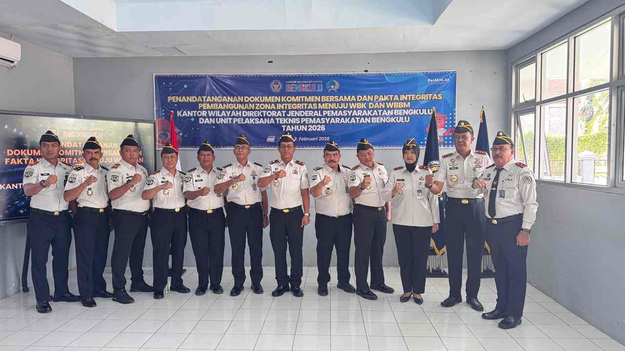 Kanwil Ditjenpas Bengkulu Gelar Penandatanganan Komitmen Bersama dan Pakta Integritas, Perkuat Pembangunan Zona Integritas